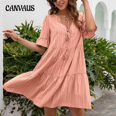 Summer Women's Dress Loose Casual Dresses Mid-Length V-Neck Dresses