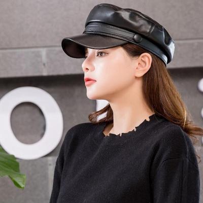 Mode Unisex PU-leer Militaire petten Lente Herfst Sailor Hoeden voor Dames Heren Zwart Grijs Flat Top Kapitein Cap Reizen Cadet Hoed