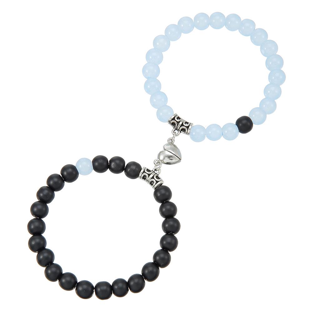 Magnetic Heart Couple Bracelets: Trendy Beaded Set for Women