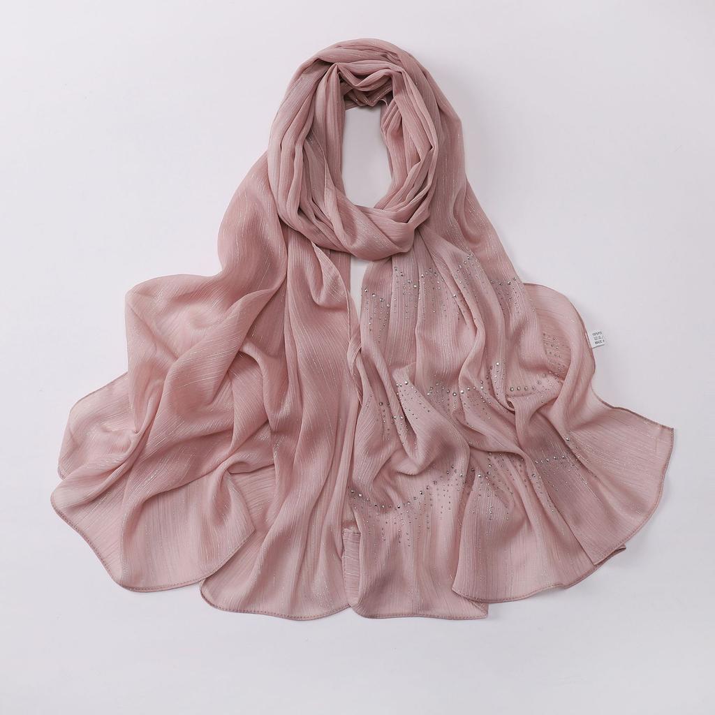 Luxury Rhinestone Chiffon Hijabs Woman Muslim Scarf Shawls Solid Lady Party Shawl Wraps Islamic Turban Female Headscarf Ramadan