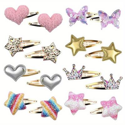 8 Pair Clip Gold Clip Combination Sparkly Heart Star Pair Clip Girls Hair Clip Set Side Clip Hair Accessories