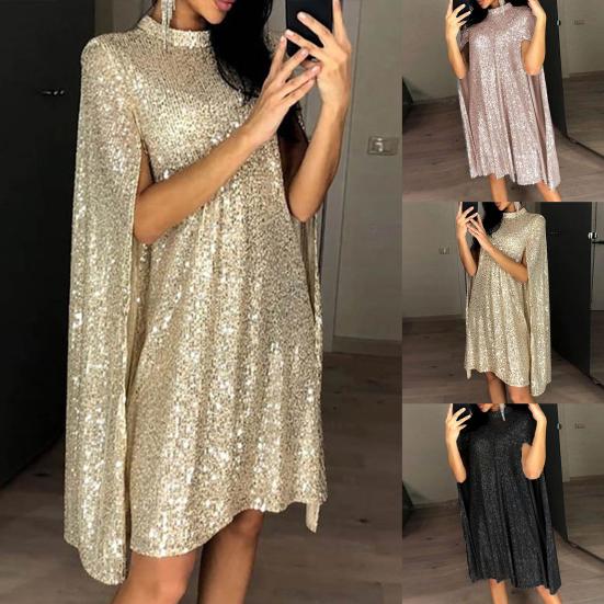 Abito da festa glitterato Dolcevita allentato con paillettes Primavera Autunno Abito da donna scavato per cocktail