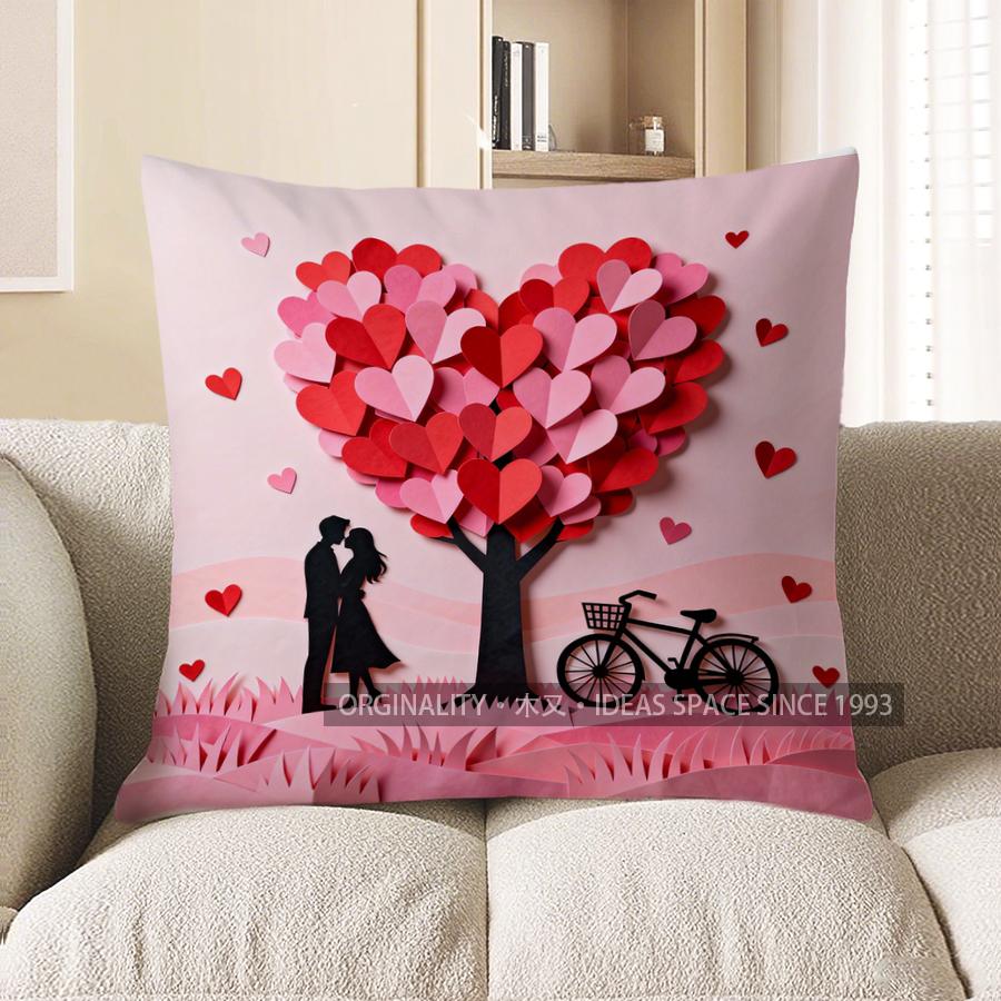 Home Decor Kissing Couple Under Heart-Shaped Love Tree Pattern Cushion Cover Suitable For Sofa Bedroom Car Pillow Cover