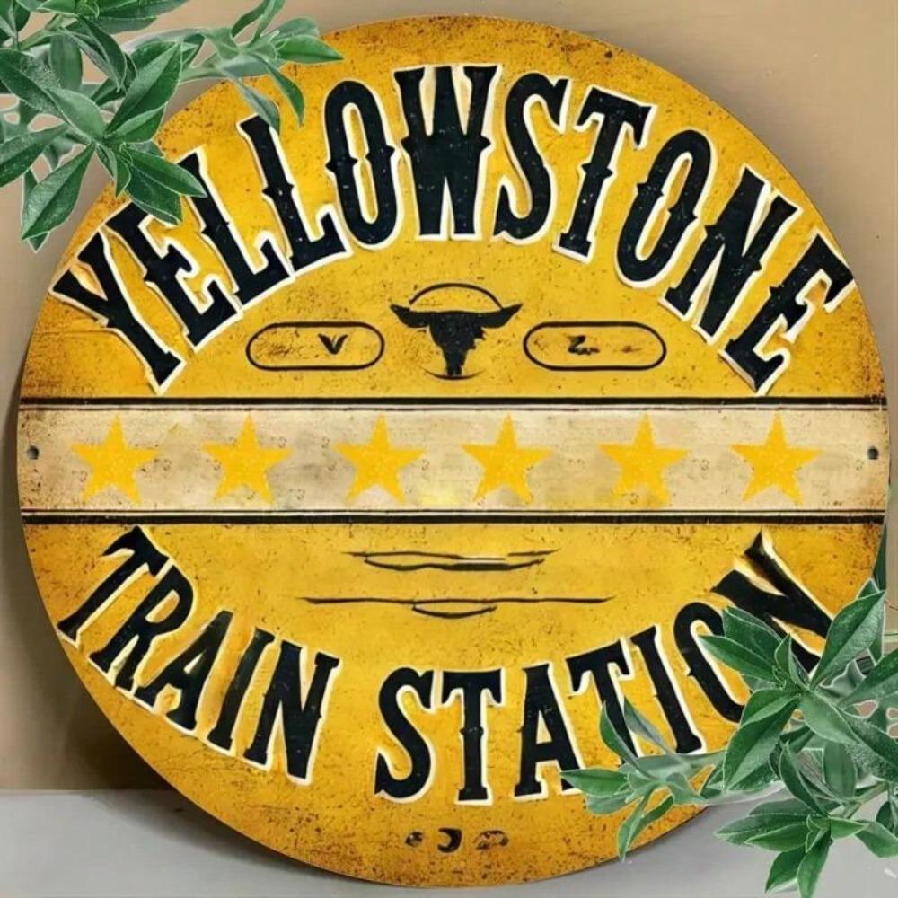 Yellowstone Vintage Metal Sign Retro Train Station Decor Rustic Wall Art Outdoor Home Gift