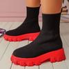 Frauen Stiefel Slip On Western Stiefeletten Plattform Gestrickte Damen Herbst Socken Stiefel für Frauen Mode Weibliche Booties