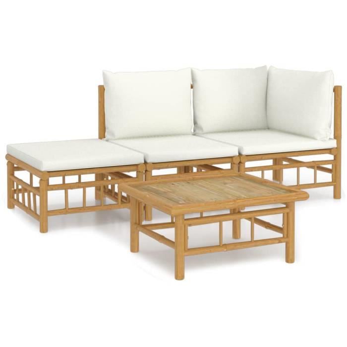 VidaXL Garden Lounge Set 4 Pcs with Cushions Cream White Bamboo 3155176