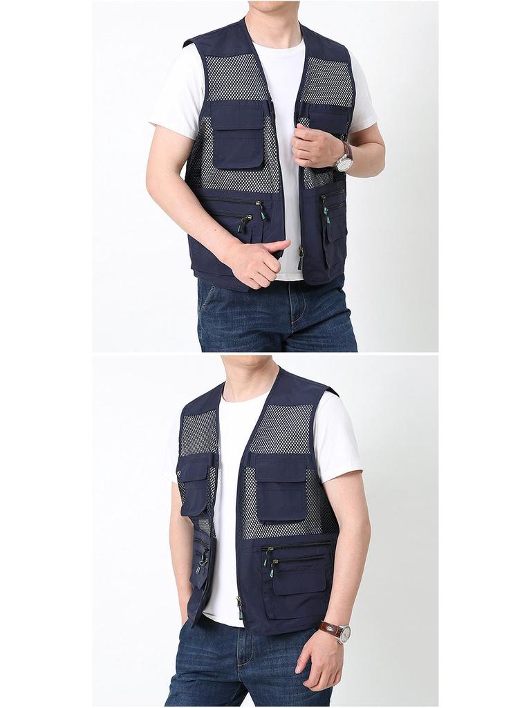 Men's Breathable Summer Mesh Vest with Multiple Pockets for Photography and Fishing