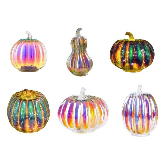 Glass Pumpkin Light Battery Operated LED Pumpkin Lantern Fall Lighted Pumpkin Table Centerpiece for Halloween Thanksgiving Home Decor