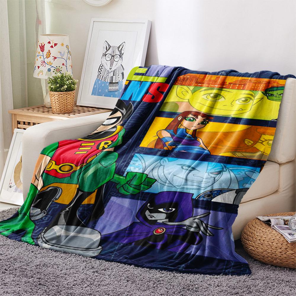 1PC Teen Titans Print FlAannel Blanket, High quality Comfortable for All Seasons, Home Decor, Warmth and Comfort