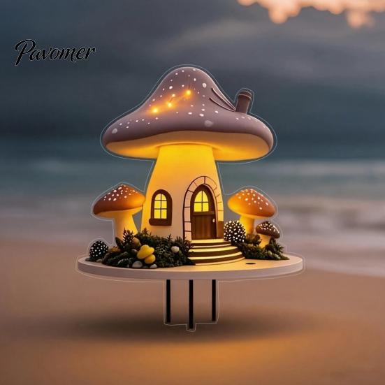 Waterproof Garden Stakes Mushroom Hut Stake, Whimsical Acrylic Yard Art Fairy Unique Gardening Gift Tale Cabin Outdoor Ornament for Lawn Patio Flower