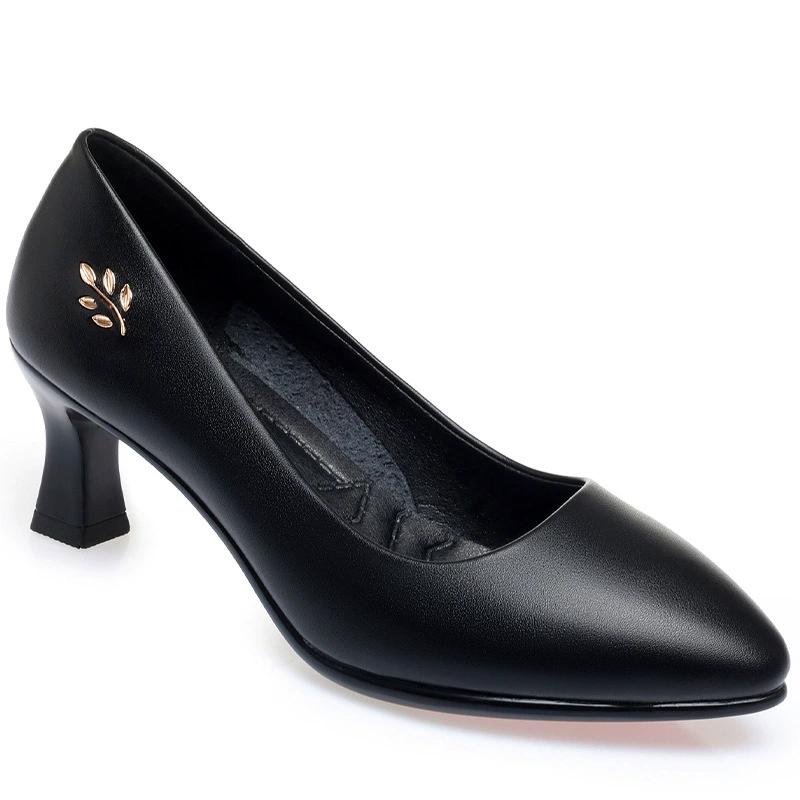 

Мягкая кожаная женская обувь, подходящая для полных и широких ног среднего возраста, на высоком каблуке, профессиональная рабочая кожаная обувь 35 чёрный