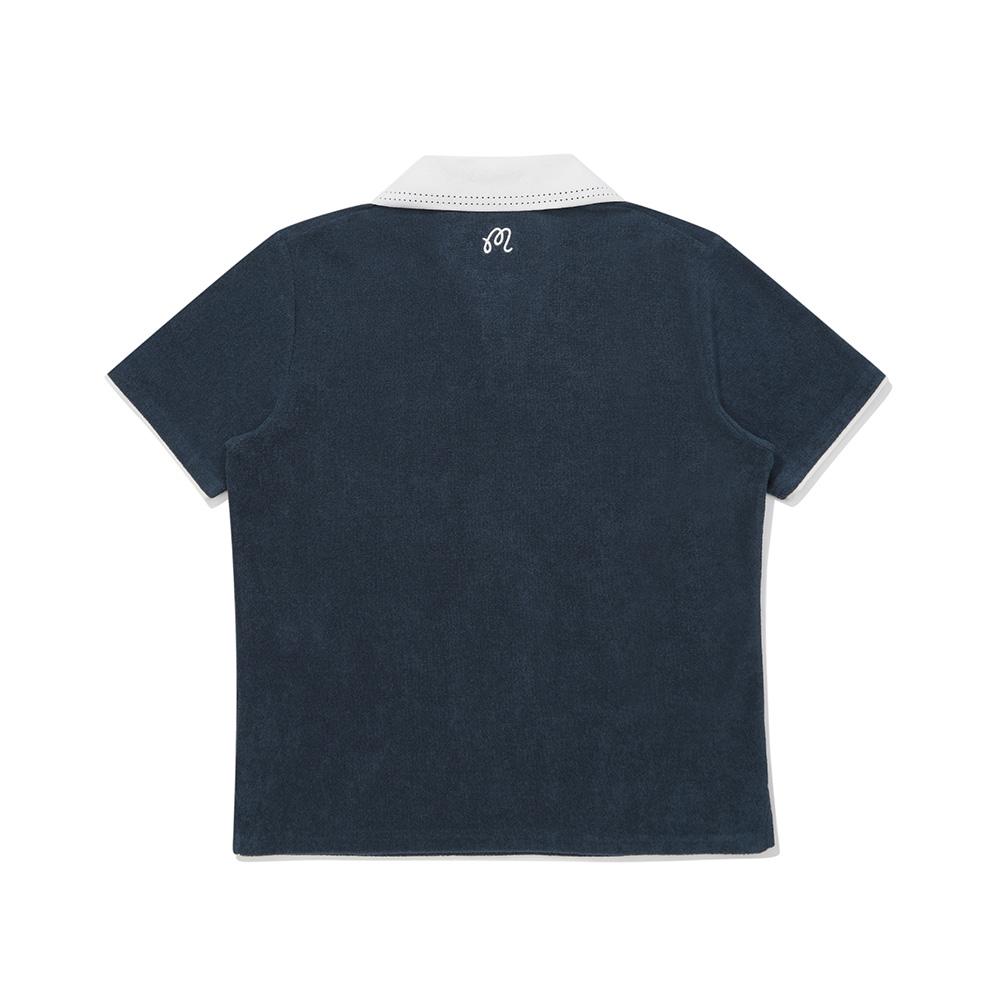 MALBON GOLF Color Block Open Collar T-Shirt Navy (Woman)