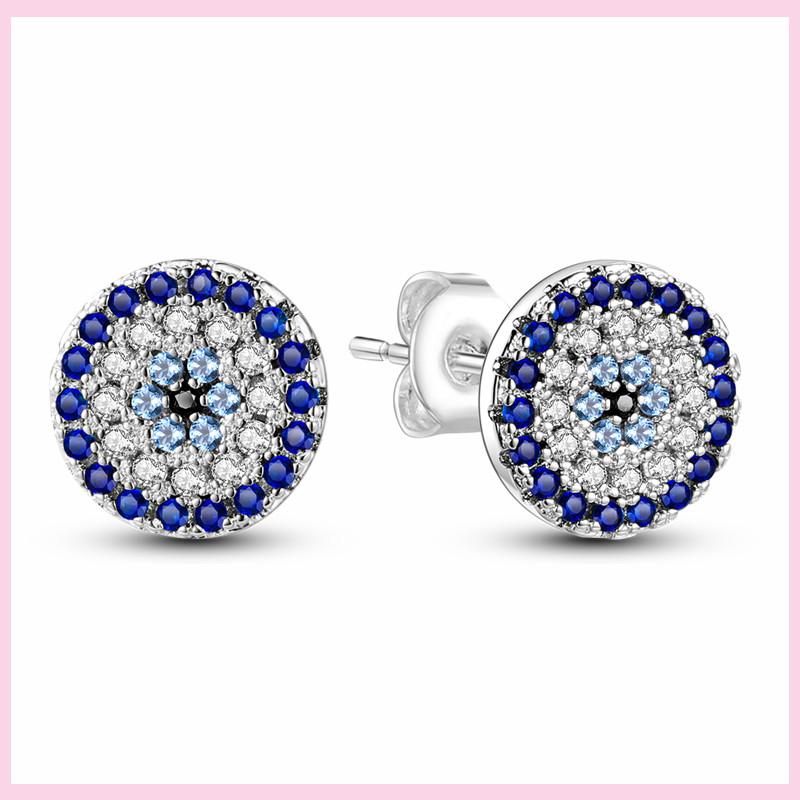 New 925 Silver Chameleon Unicorn Cute Stud Earrings Zircon Blue Eyes Flower Small Earrings For Women Girls Lovely Jewelry Gift