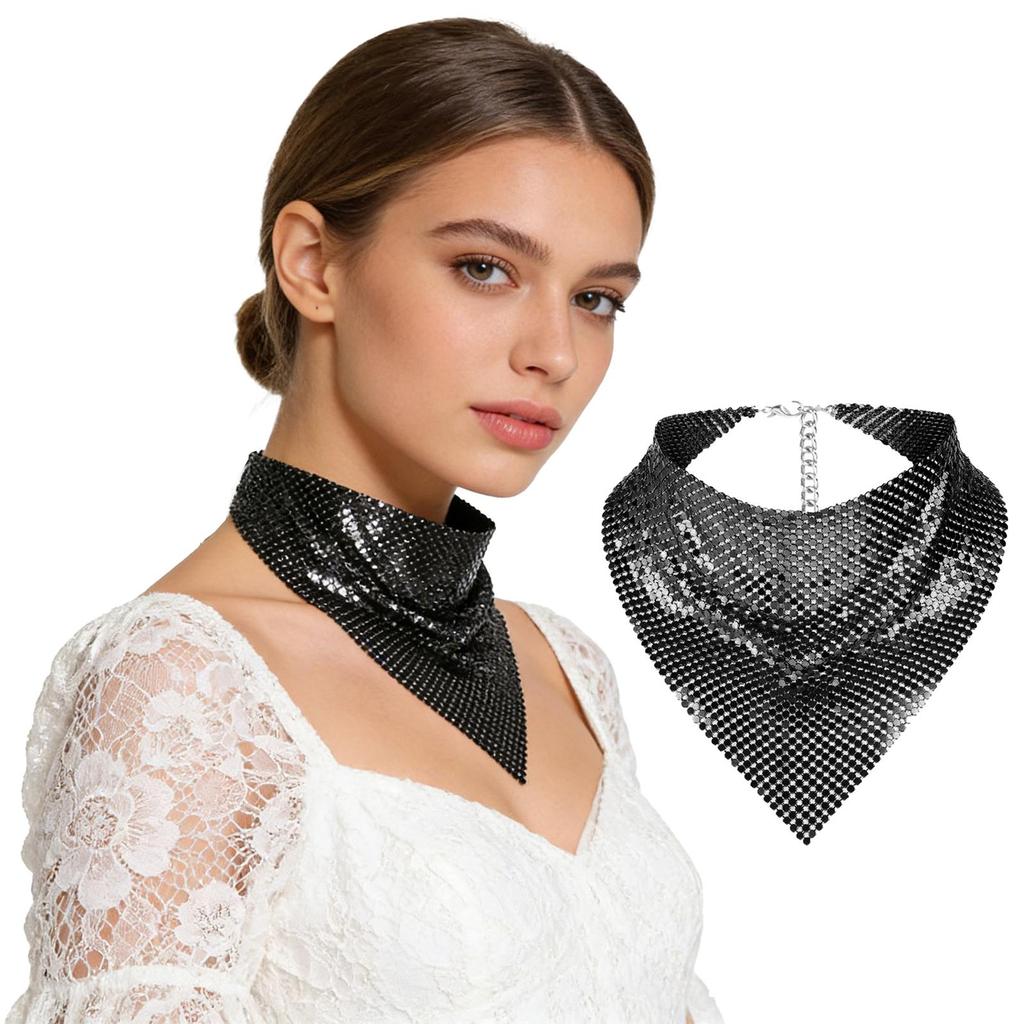 Sparkle Metallic Triangle Scarf, Adjustable Sequin Neck Bandana for Party