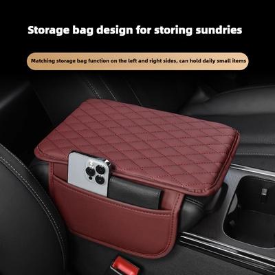 PU Leather Car Armrest Mat Center Console Arm Rest Protection Cushion with Storage Pockets Armrests Storage Box Cover Pad