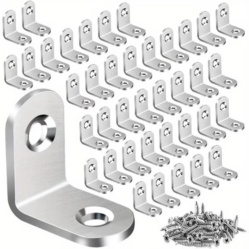 10pcs/Stainless Steel L Brackets - Small Right Angle Corner Brace for Shelves, Wood Furniture, Chair