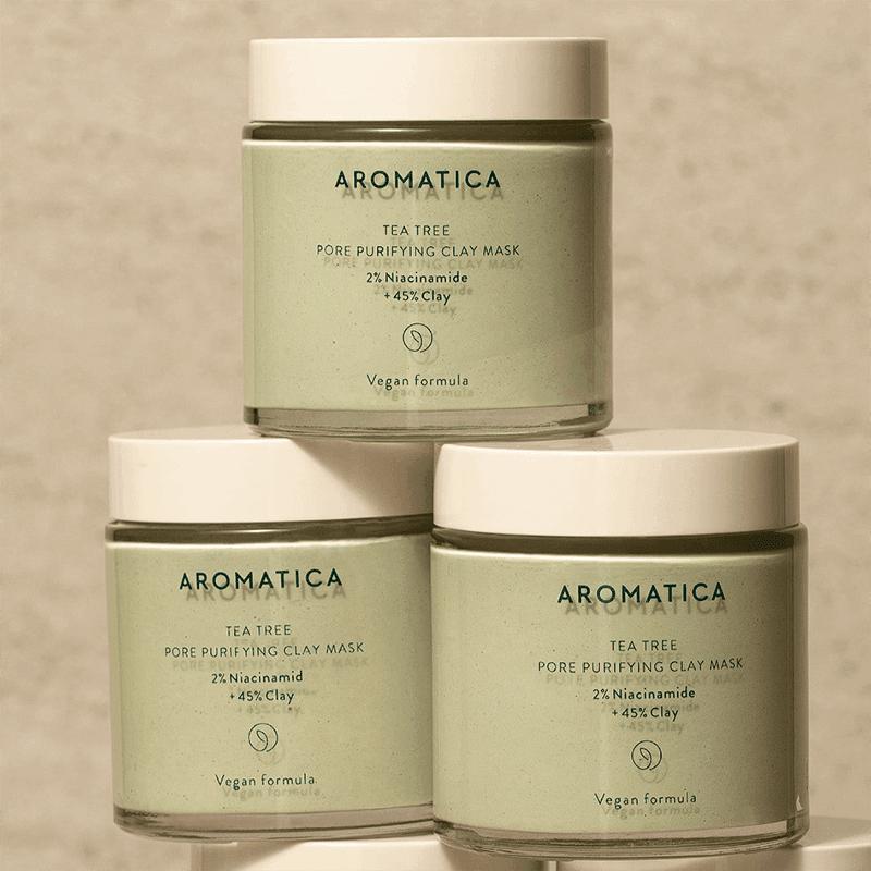 AROMATICA Mascarilla de arcilla purificadora de poros con árbol de té, 2 % de niacinamida y 45 % de arcilla, 120 g