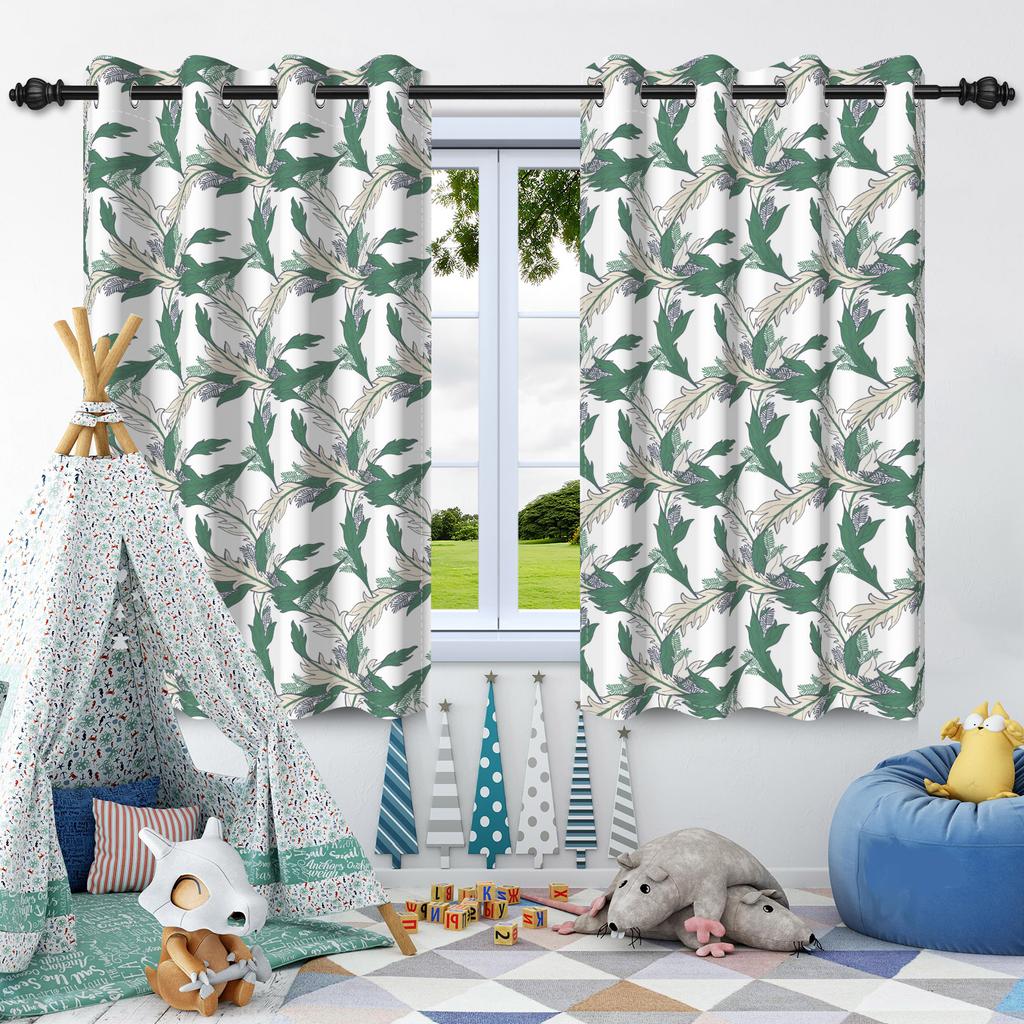 2pcs Fresh Flowers Plants Blackout Curtain Bedroom Privacy Partition Living Room Darkening Heat insulation Window Curtains
