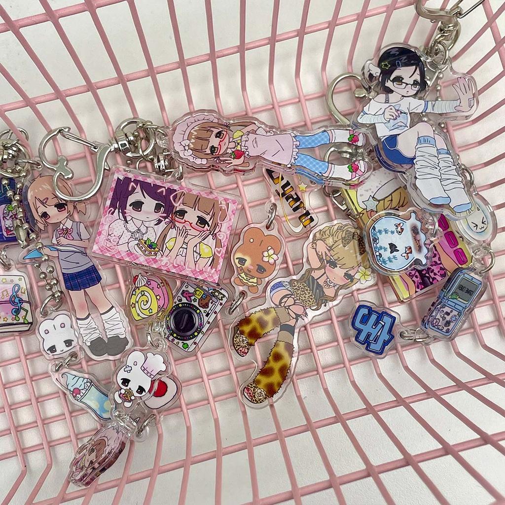 Acrylic Phone Charm Cute Girls Bag Decorative Key Ring Character Decal Book Charm Phone Lanyard Keyring Keychain
