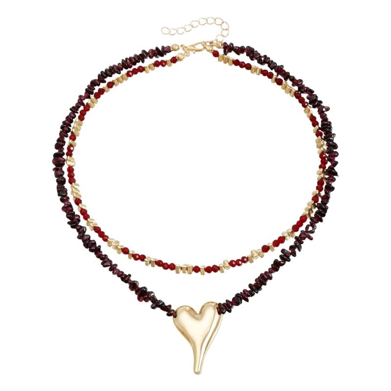 Fashionable Natural Stone Heart Pendant Necklace Adjustable Length Neckchain Lightweight Jewelry For Casual Or Party