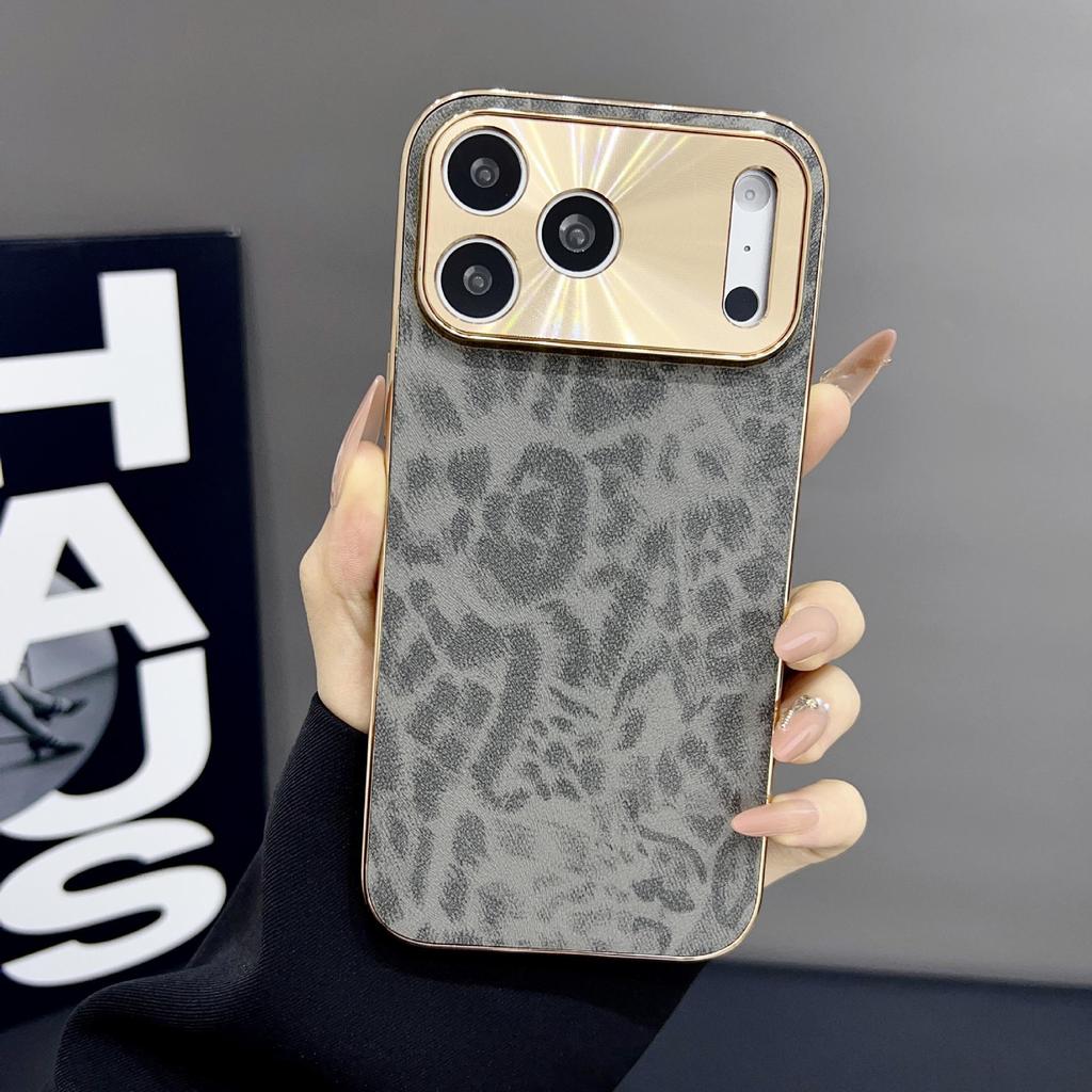 Leopard Print Electroplated iPhone 12/13/14 ProMax Case, Anti-fall Cover