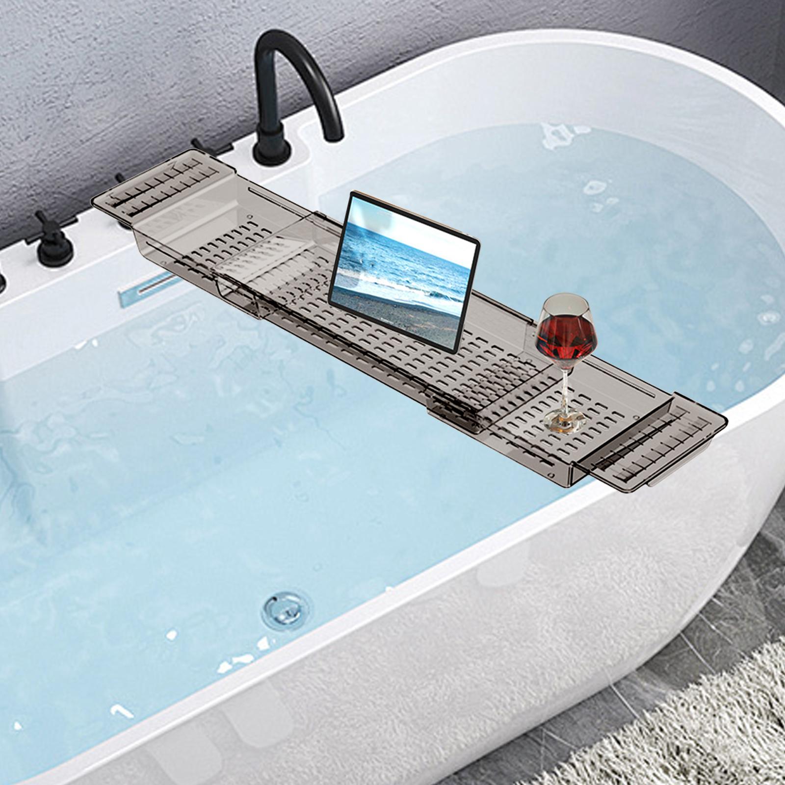 

Bathtub Tray Basket Simple Extendable Drain Bath Shelf for Book Towel Holder