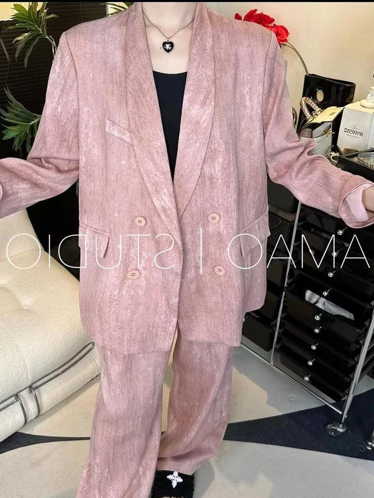 Autumn Plus-Size Women's Linen Suit: Wide-Leg Pants Two-Piece Korean Style