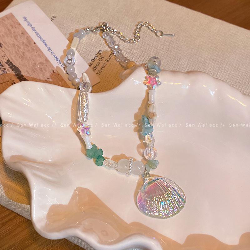 Opal Pearl Shell Starfish Necklace Holiday Wind Collarbone Chain Necklace