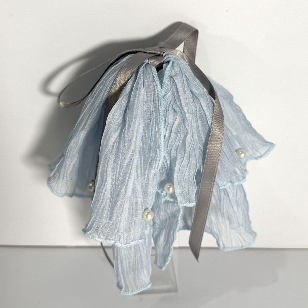 Retro Chiffon Hair Grab Large Bow Ponytail Catcher Elegant Pleated Bow Hair Claw Bridal синий
