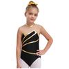 Girls Gymnastics Leotard: Metallic Striped Sheer Mesh Patchwork Keyhole Back Sleeveless Bodysuit for Dance Performance