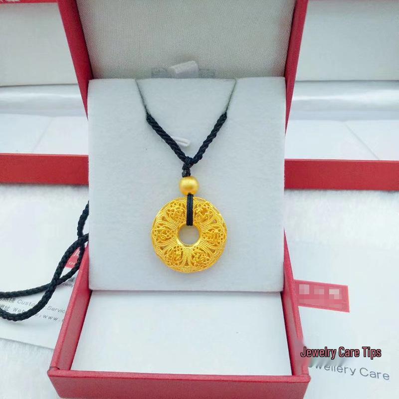 Vietnamese Gold Openwork Mantra Necklace - Handcrafted Braided Rope Chain, Ancient Style, Couples' Retro Gift.