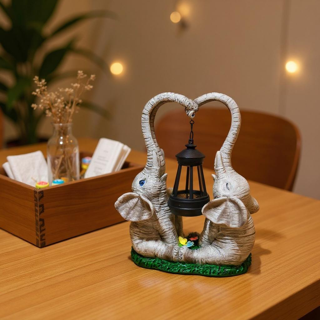 Solar Elefant Hängelampe Mandarin Liebe Zwillings-Elefanten Wasserdicht Solar Außen Statue Ornamente