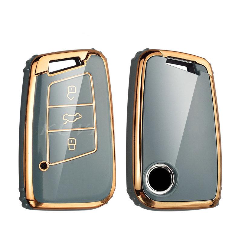 

Гальванизированный чехол для автомобильного ключа TPU для VW Volkswagen Magotan Passat B8 Skoda Superb Kodiaq A7 Smart Remote Fob Protector Case серый