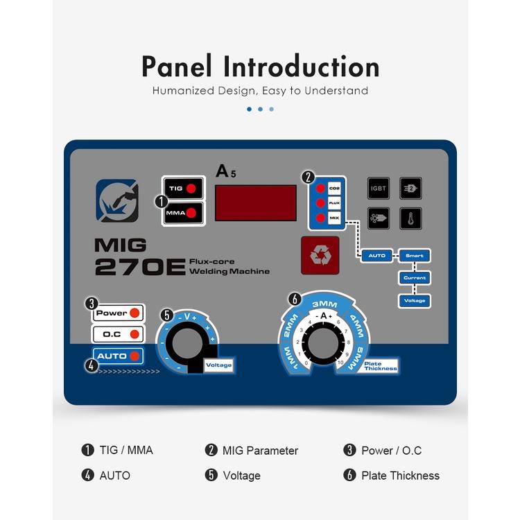 220V IP21S MIG-270E MIG/LIFT TIG/MMA 3 IN 1 Multifunctional Portable Intelligent Welding Machine Support No Gas Welders EU Plug