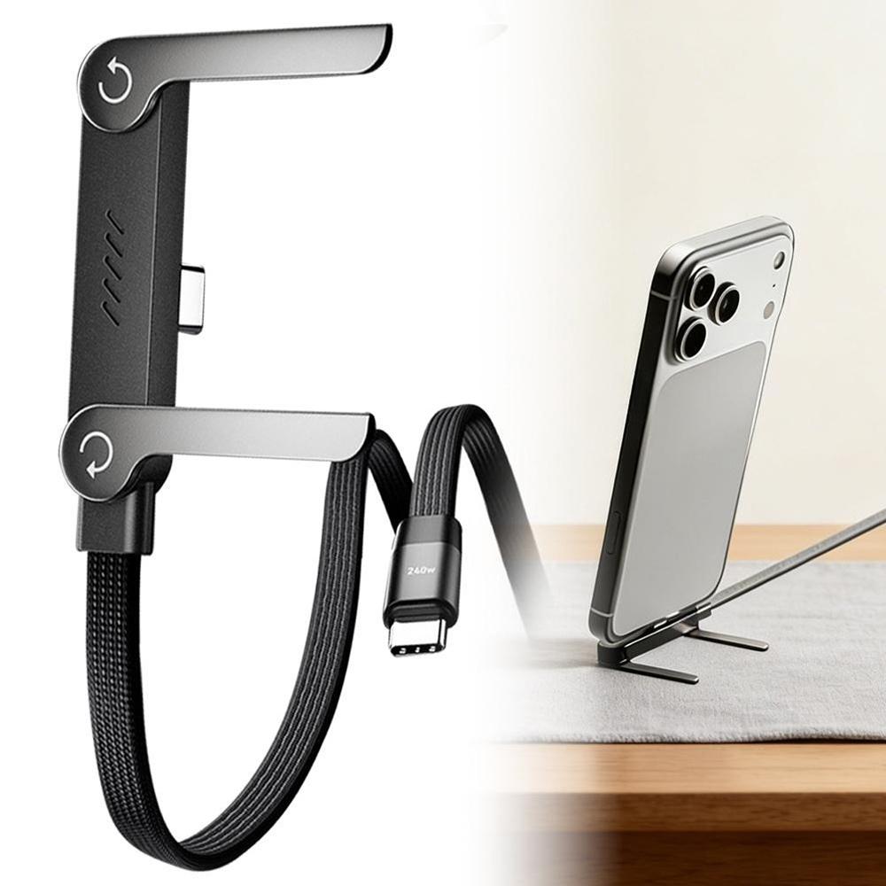 240W 2 In 1 Fast Charging Type C To Type C Cable Foldable Bracket Data Cable Type C Desktop Holder 17 For iPhone Samsung Xiaomi