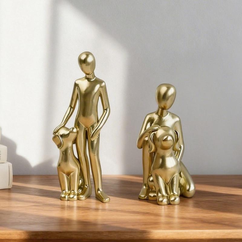 Resin Figurine Man and Dog Sculpture Collectible Ornament Gift for Dog Lover Living Room Bedroom Desktop Shelf Display