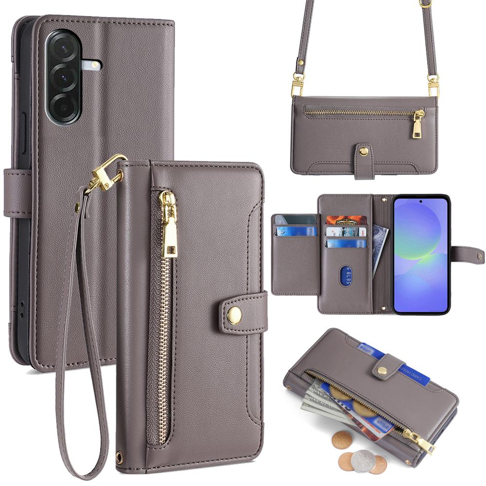 For Samsung Galaxy A36 5G Leather Case Zipper Pocket Wallet Phone Cover with 2 Straps