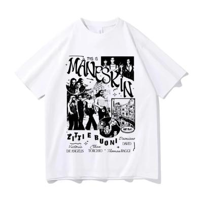 Italian Rock Band Maneskin T Shirt Music Album Print T Shirt Men Women Retro Hip Hop Oversized T-shirts Harajuku Cool Streetwear