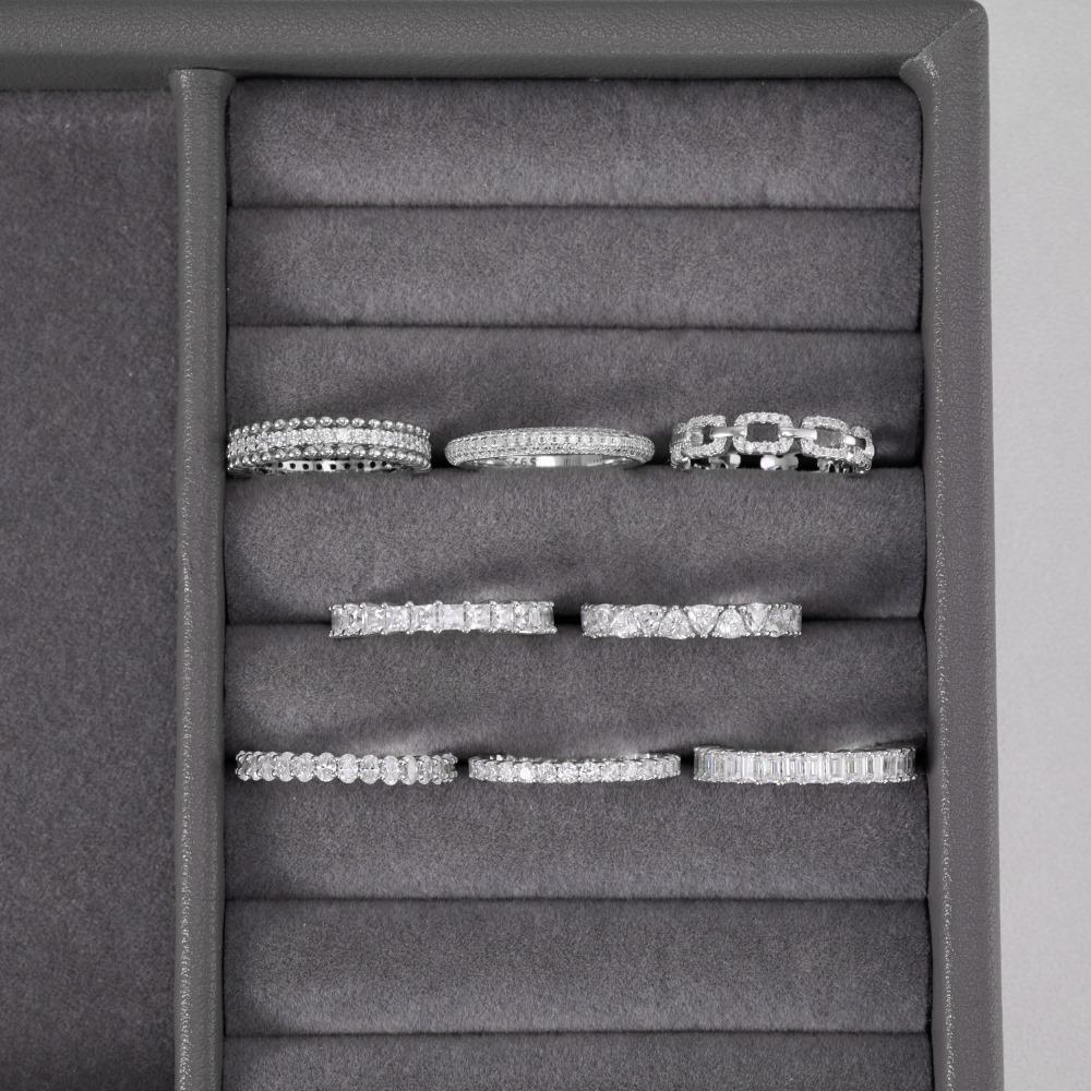 S925 Sterling Silver Women's Exquisite Pave Set Stackable Ring - Simple Oval/Square Design, Closed Style