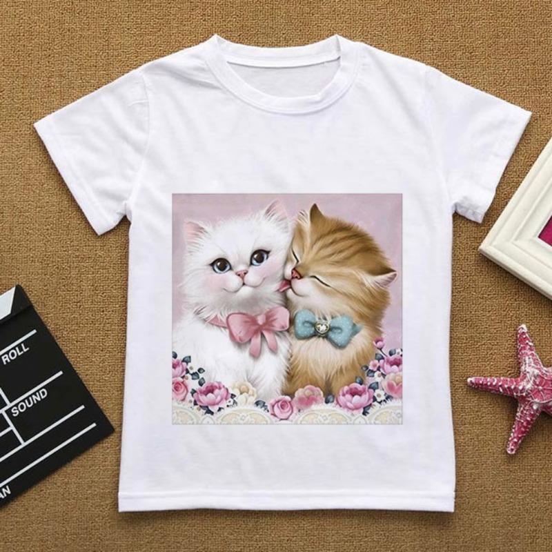 Flowers Summer Clothes Love You Cat CartoonsTShirt Baby Things For Girls Clothes For Boy T Shirt Kids Boy White Short Sleeve Top