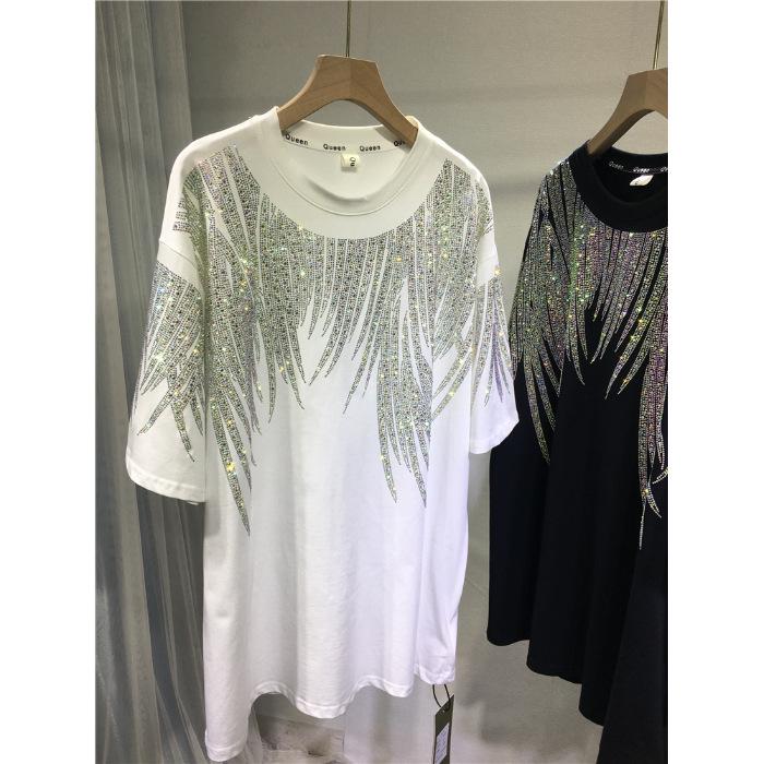 

XL Heavy Hot Diamond T-Shirt: Unisex, Slim-Fit, Medium-Long, Short-Sleeved Trend for 200-300 lbs L білий