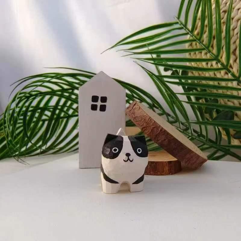 Desktop Accessories Mini Wooden Animal Figurine Painted Cute Kitten Sculpture Creative Cat Dog Statues Birthday Holiday Gift A4