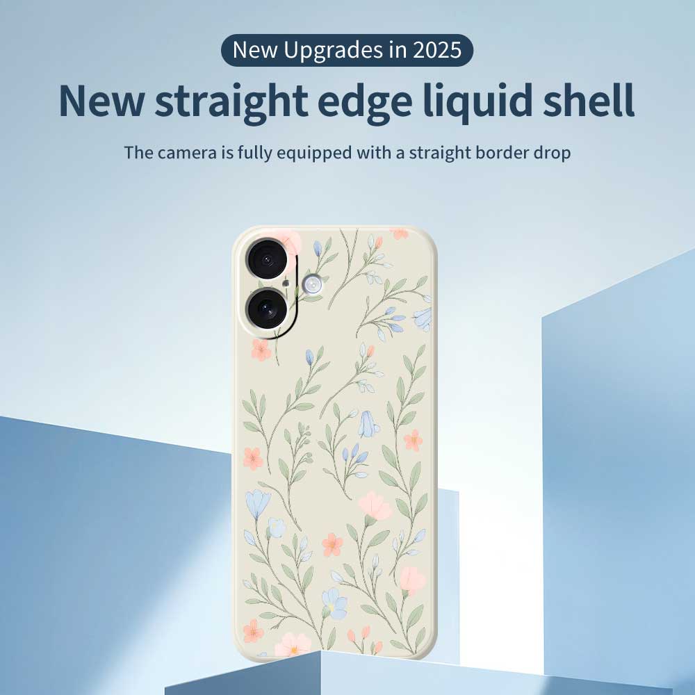 For iPhone 17 Case Pink Blue Flowers Pattern Printing Straight Edge TPU Phone Back Cover