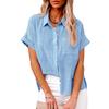2025 Summer European & American Women's Solid Color Linen Short Sleeve Casual Loose Blouse