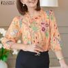 ZANZEA Women Casual Round Neck 3/4 Sleeve Loose Print Blouse