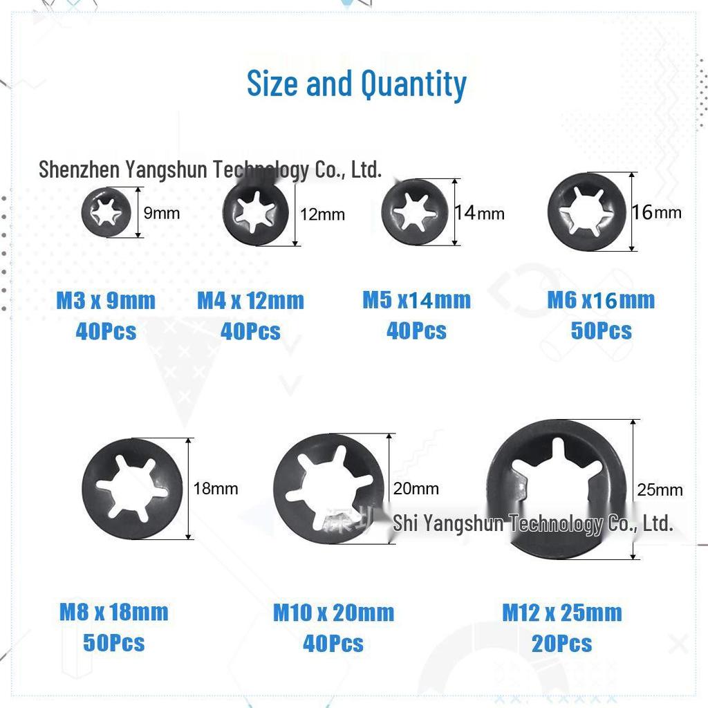 280-Piece Manganese Steel Retaining Ring Set: M3-M12 Sizes
