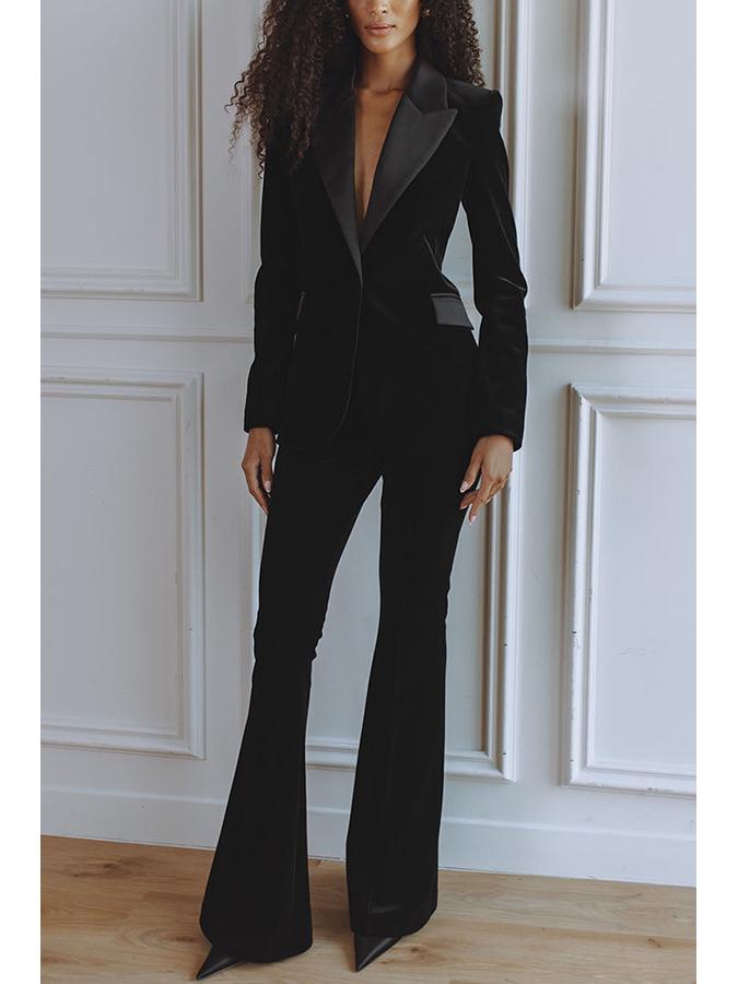 Autumn Winter 2025 Velvet Korean Suit Set - Women's Long Sleeve Commuting Party Two-Piece.
