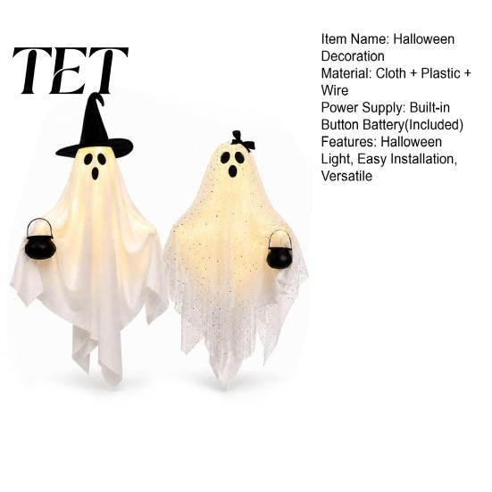 Seasonal Display for Haunted Houses Halloween Hanging Ghost Light, Decorative Couple Lamp with Witch Hats Decor, Indoor Party Ornaments Reusable Props