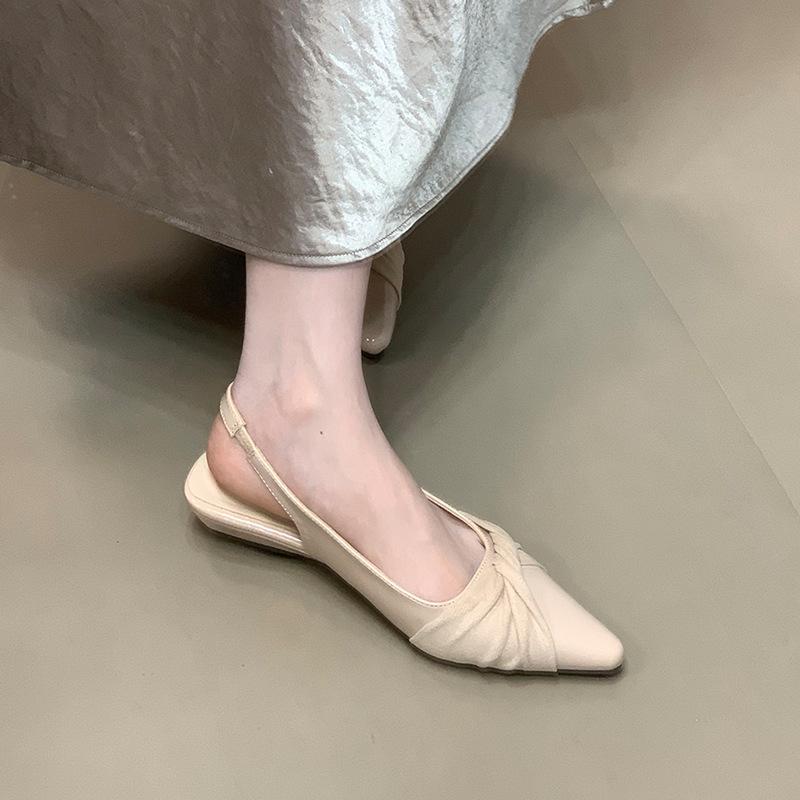 MUKEKe Elegant Solid Color Pointed Head with Skirt Bag Head Sandals Women's 2025 New Celebrity Temperament Rear Strap Single Shoes