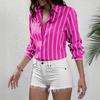 Women's Shirt Button V Neck Striped Loose Long Sleeve Cardigan Shirt Fashion Casual Tops